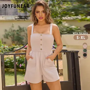 Joyfunear Rompers for Women one piece sleeveless Summer casual overalls with pockets Outfits Square Neck Shorts Jumpsuits Overalls