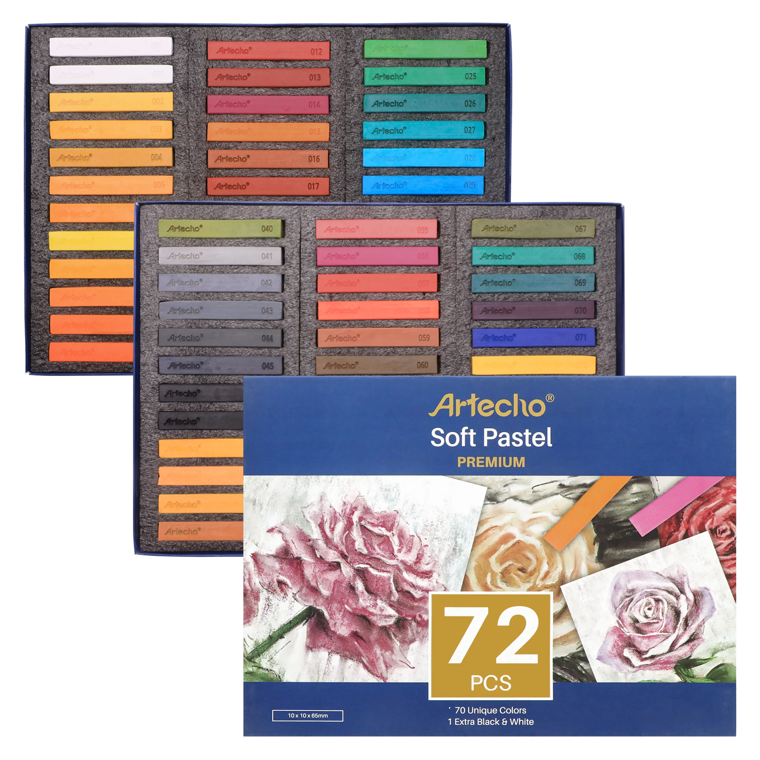 Artecho 72pcs Soft Pastels, Square Chalk for Drawing, Blending, Layering, Shading, Pastels Art Supplies Coloring Materials Set