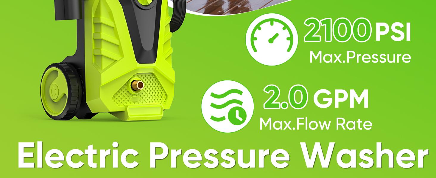 Electric Pressure Washer High Pressure Cleaning Machine with Foam Cannon 2.0 GPM Power Washer with 5 Quick Connect Nozzles for Fences Decks Patios Corded