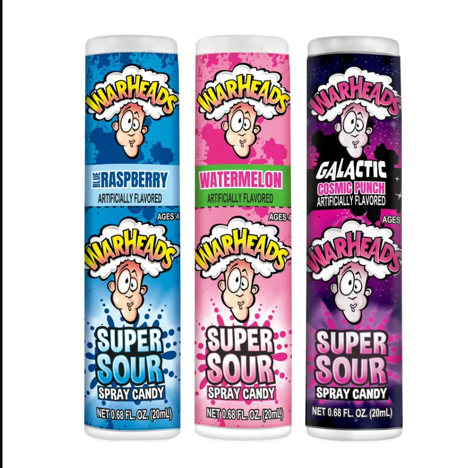 Warheads Super Sour Spray Candy, 0.68 Ounce Each (Pack of 3 Flavors) Cosmic Punch, Blue Raspberry, Watermelon