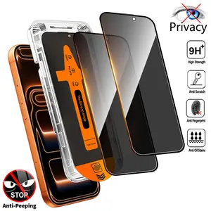 Privacy Screen Protector Compatible With IPhone 16 Pro Max 16 15 14 Samsung S24, Fingerprint Resistant, One-Click Bubble-Free Installation, 9H Tempered Glass Film, Military-Grade Shatterproof Protection shockproof