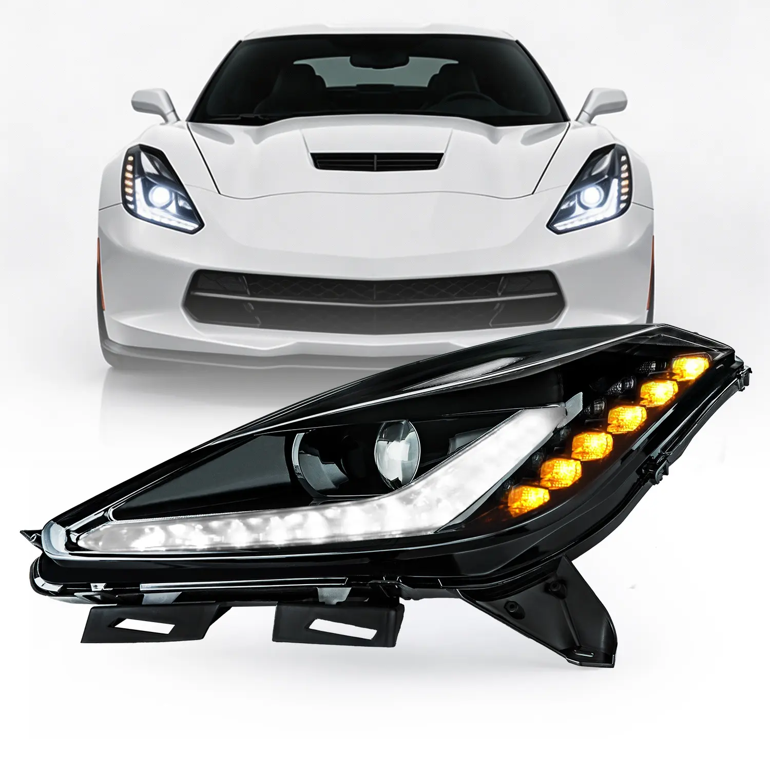 HID/Xenon Headlight Assembly with Bulbs for Chevy Corvette C7 2014-2019 (Pair), Polycarbonate, Direct Bolt-On, Plug-N-Play, Ideal for Night & Harsh Weather, Yes, Manufacturer Warranty, Manufacturer Warrenty