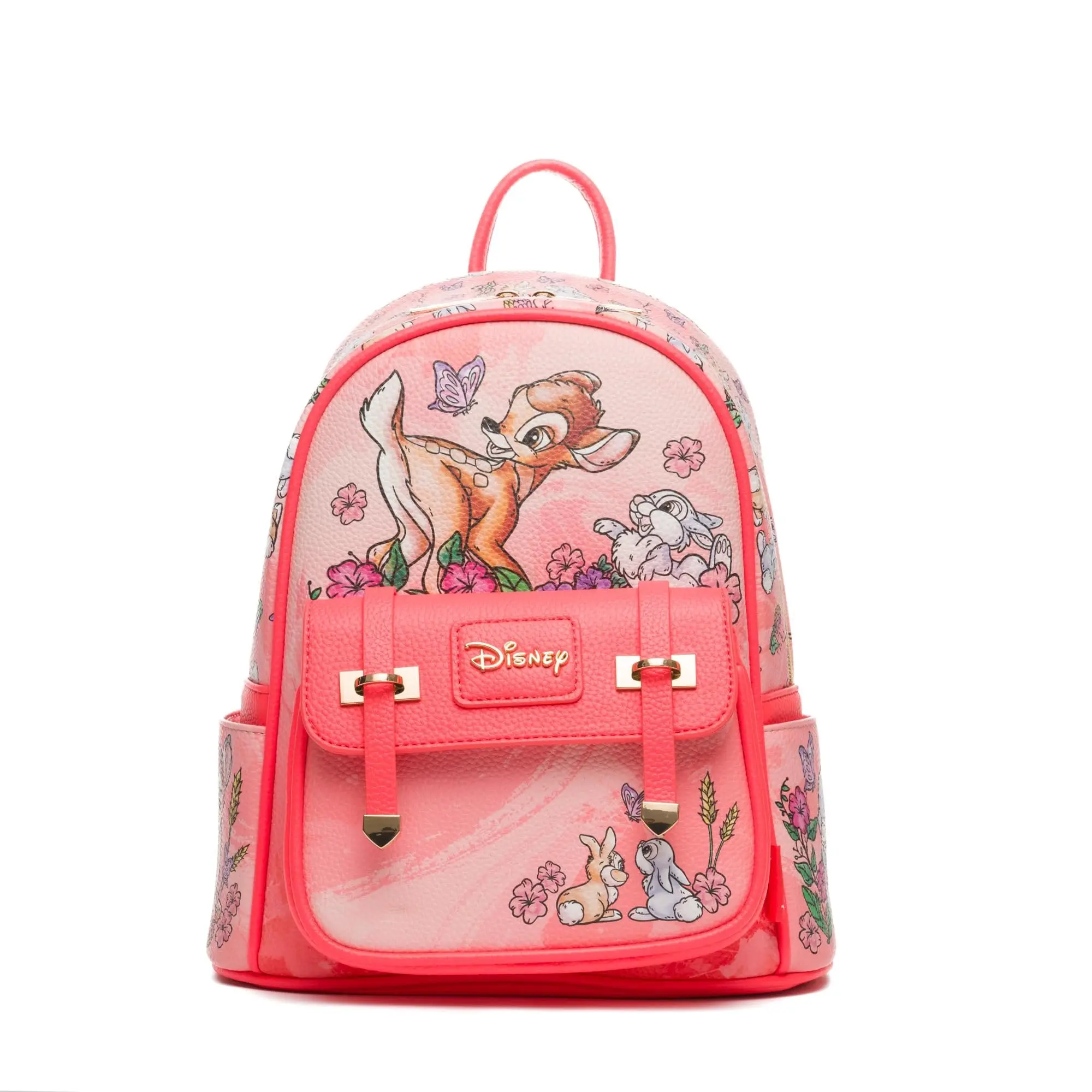 Mini Backpack for Women, Whimsical Bambi & Thumper Print Bag in Pebbled PU Leather with Top Handle, Magnetic Closure, Side Pockets & Dust Bag Included, Top Carry Handle, Whimsical Designs, High Quality, Faux Leather, Collectibles, Character Art