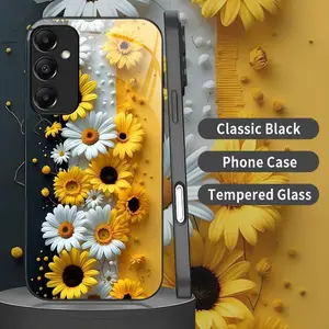 Cottagecore Sunflower Phone Case Aesthetic Yellow Daisy & Floral Black Cover for Galaxy A15  --975