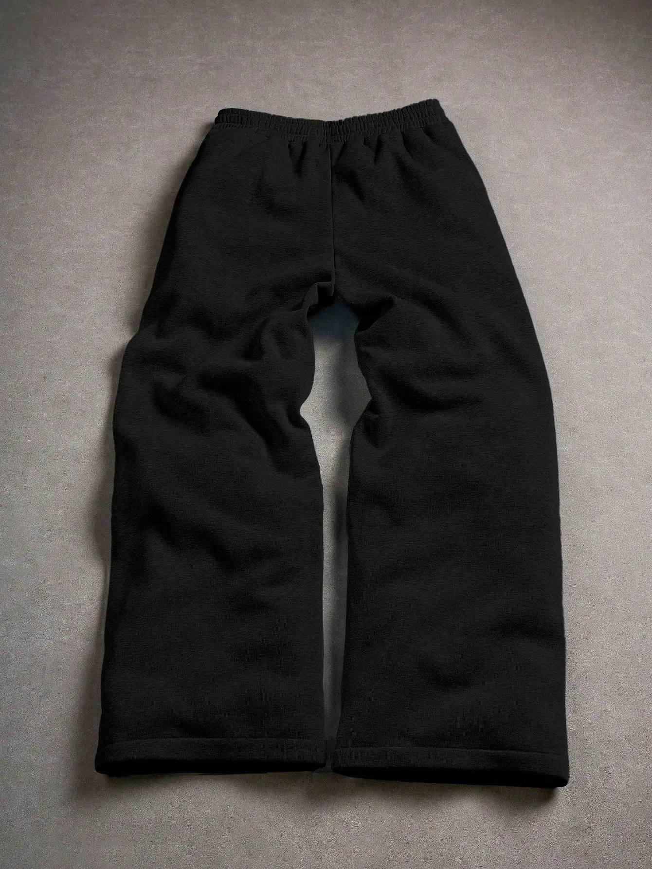 Unisex black sweatpants with puff print star graffiti, wide legs, contrast puff details, white drawstring elastic waist, side pockets, heavyweight knit, relaxed straight leg, Y2K high street pants for skating and street style