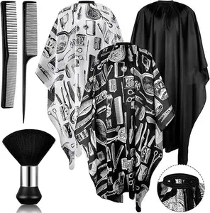 6PCS Professional Barber Cape - Durable Polyester Hair Styling Shawl with Design Pattern for Salon-Quality Cuts a Cleaning Brush, a Comb, Ideal for Home Salon Applications headband