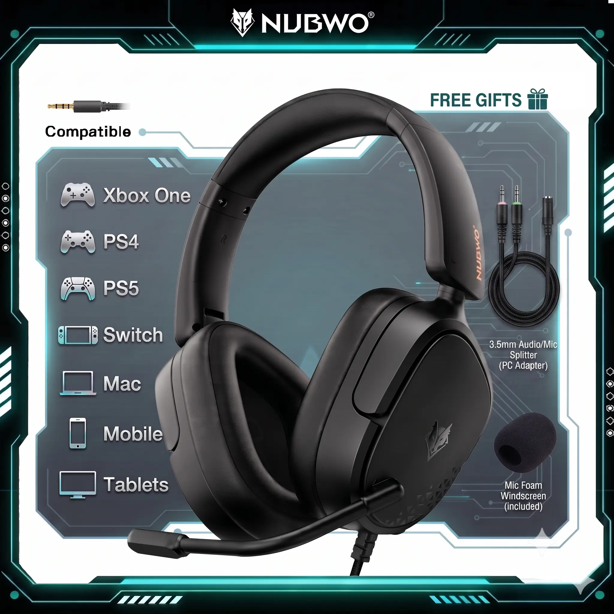 【Back To School】NUBWO HG04L Lightweight Gaming Headset with Clear Mic — 3.5mm Wired Headset,250g,for PS5/PS4, Xbox, Switch, PC，Summer tiktokshopbacktoschool