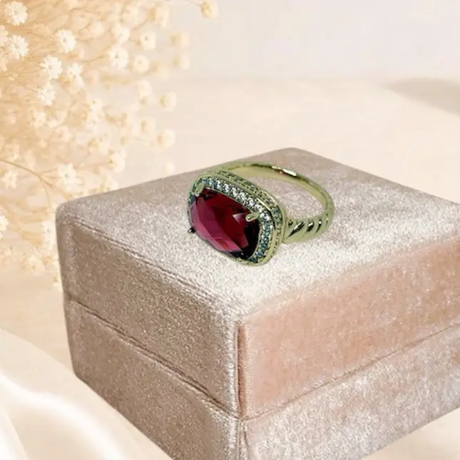 Women's Engraved Name Custom Engraved Ring - Burgundy Casual Romantic Design, Elegant Sparkling Gemstone, Metal Coating, Everyday Wear, Ideal Anniversary Gift, Packaged in Velvet Box, Engraved Name Rings, Custom Engraved Rings