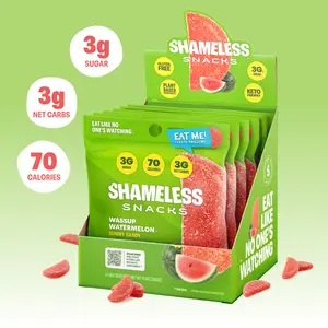Wassup Watermelon - Keto & Vegan Gummies (6 Bags), 3g Net Carbs, 3g Sugar, Gluten-Free, 70 calories per bag, healthy sweet snack Fruit Candy