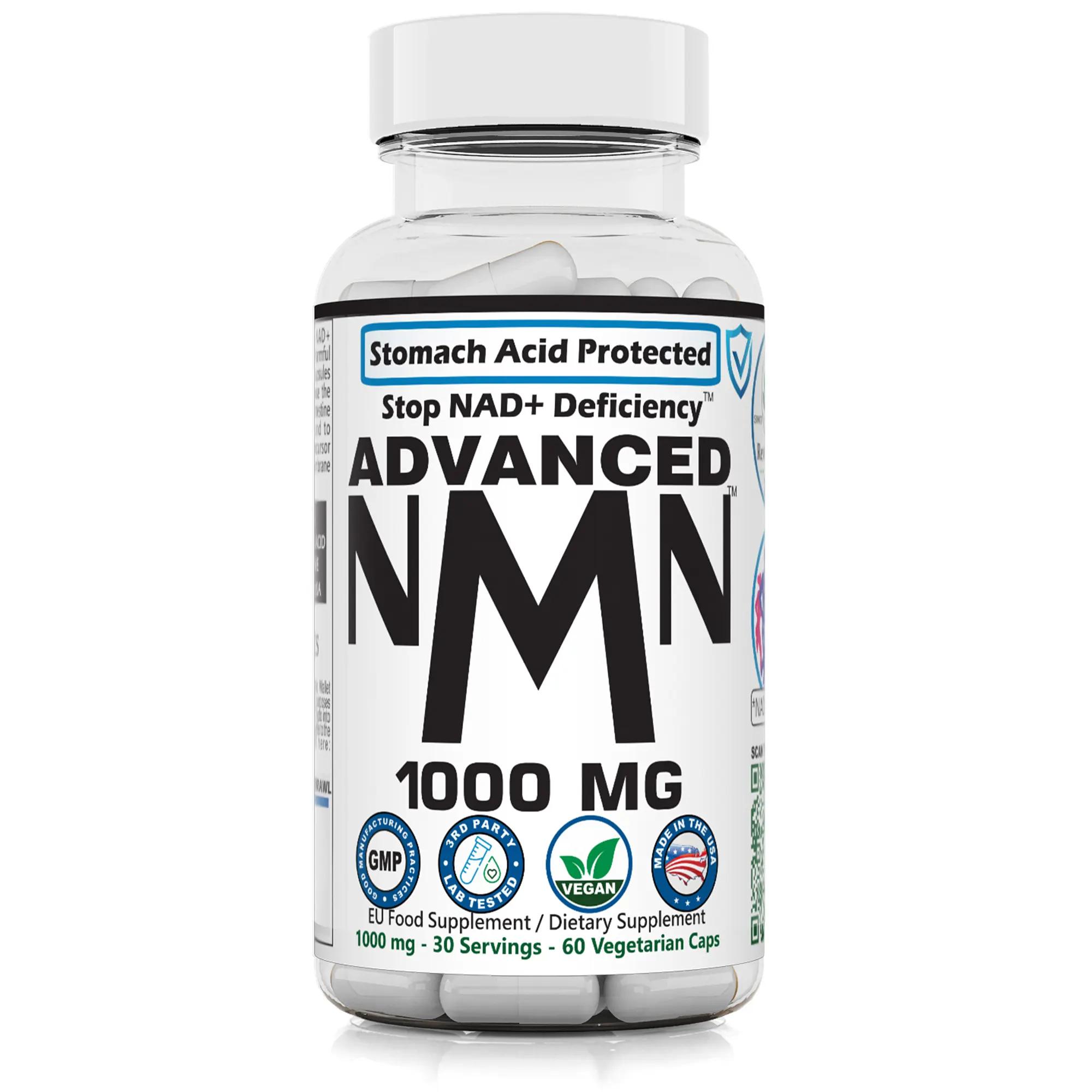 REVGENETICS Advanced NMN 1000 mg per capsule 60 Vegan Capsules Stomach Acid Protected Stop NAD+ Deficiency Energy Production DNA Repair Support Healthcare Dietary Supplement