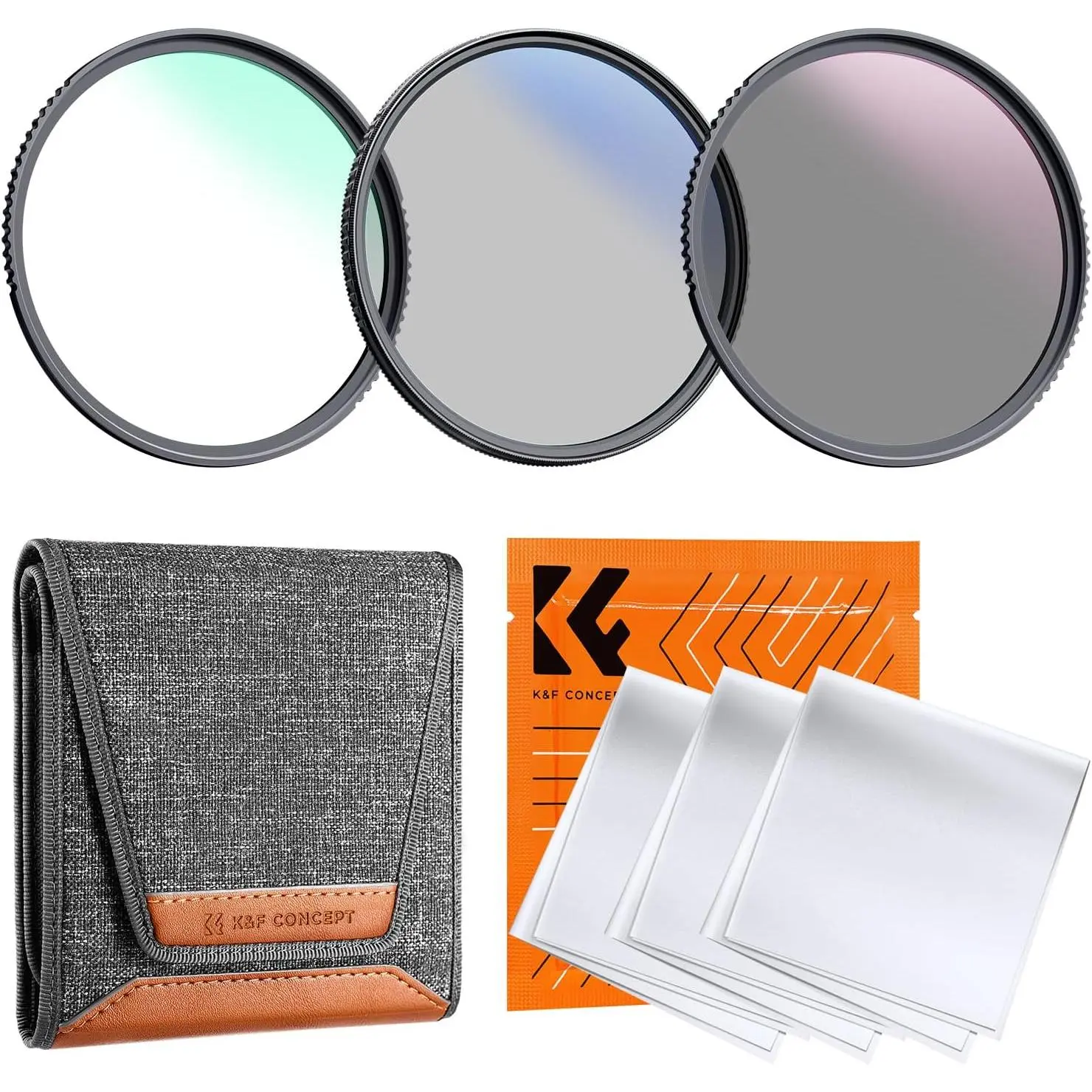 【DealsForYouDays】K&F Concept 77mm UV/CPL/ND Lens Filter Kit (3 Pieces)-18 Multi-Layer Coatings, UV Filter + Polarizer Filter + Neutral Density Filter (ND4) + Cleaning Cloth+ Filter Pouch for Camera Lens (K-Series)