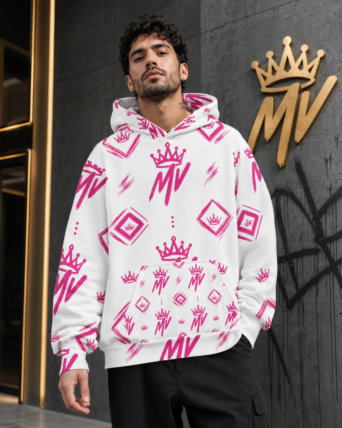 Moneyvation Signature Print Fearless Pink Premium Hoodie