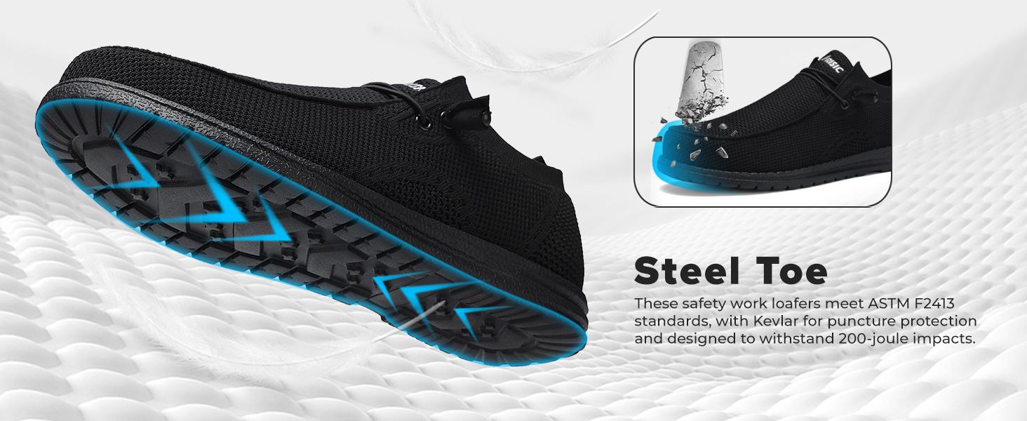 Steel Toe Shoes Men Hands Free Work Shoes Slip On Safety Toe Sneakers Lightweight Comfortable Walking