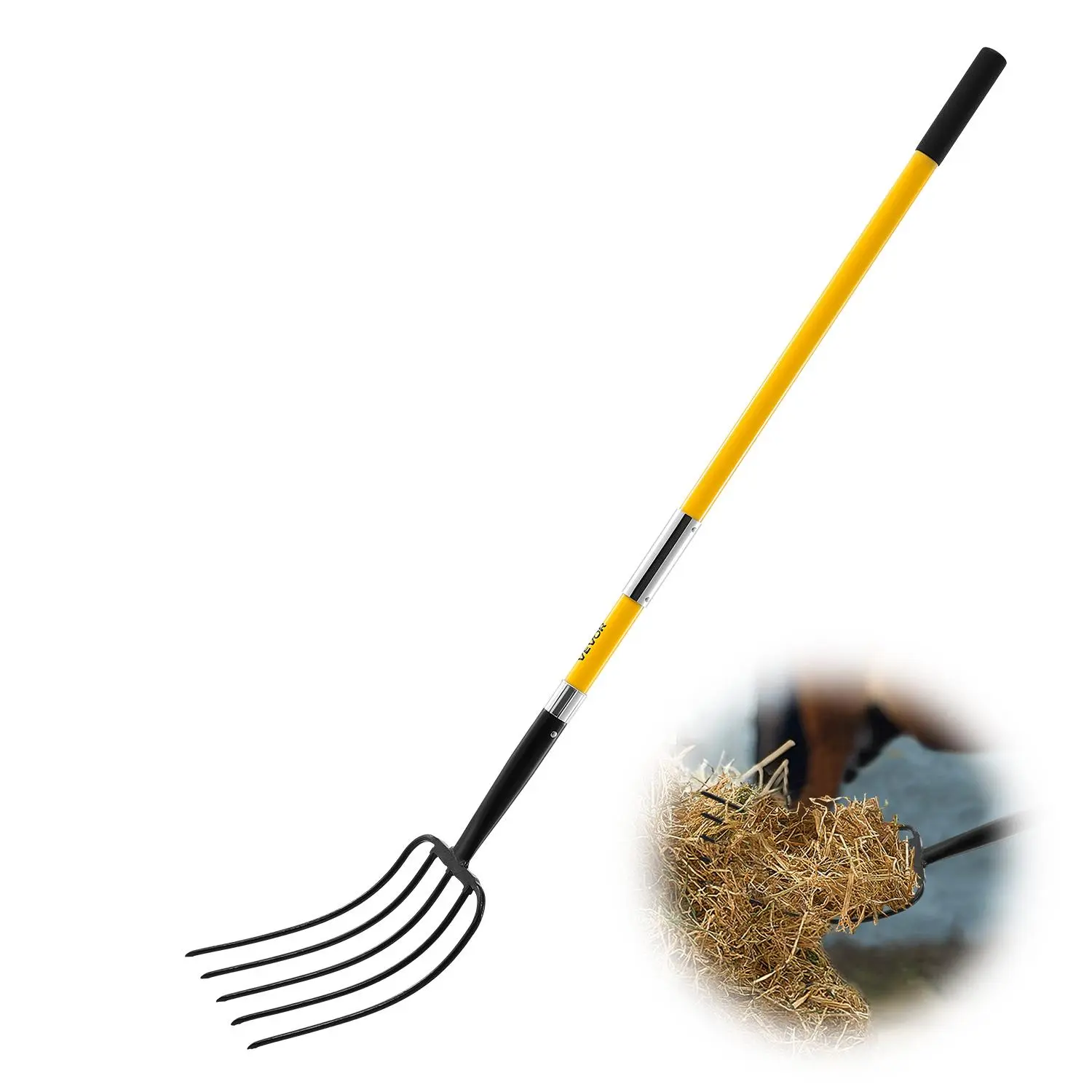 【SummerFinds】VEVOR Garden Fork,  5-Tine Gardening Pitchfork with Fiberglass Handle, 57 in Heavy Duty Digging Fork with Y Grip, Forged Steel Spading Fork for Hay Potato Composting Transplanting Aeration