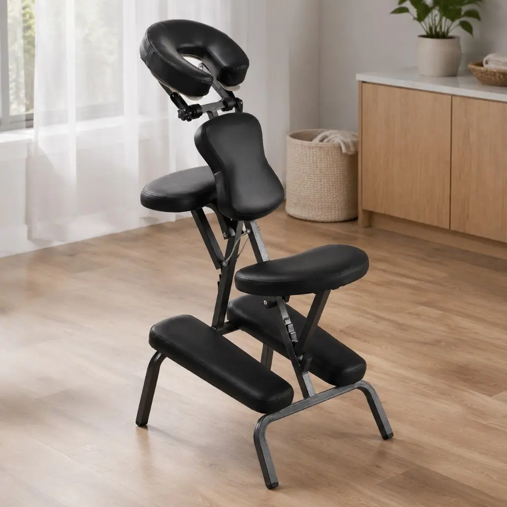 Littleox Portable Massage Chair for Tattoo and Spa with Adjustable Face Cradlewith Carrying Bag Ideal for Salon Use (BLACK)
