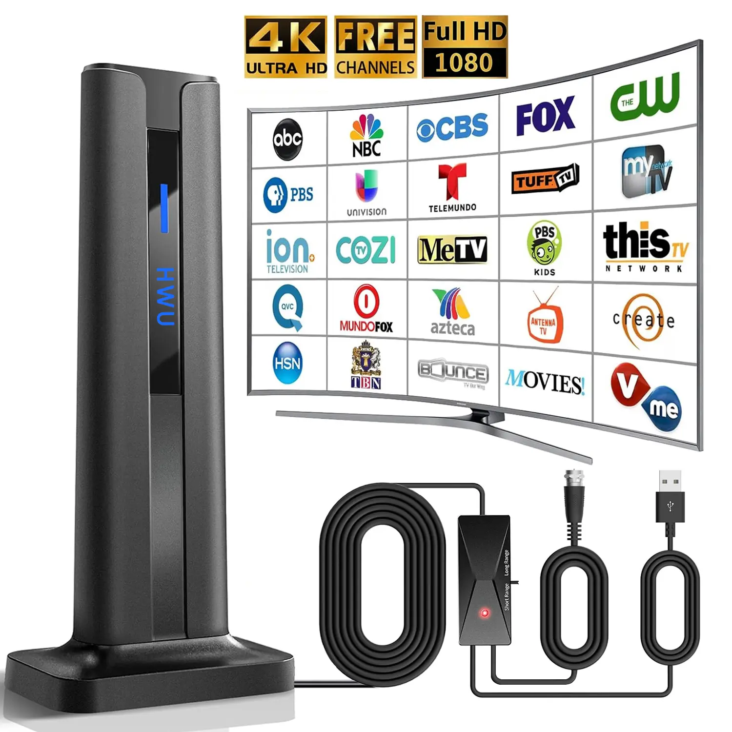 TV Antenna for Indoor Smart HDTV Antenna for Local Channels With 5M Cable And 3M double-sided tape base ,Amplified Signal Booster For 1080p TV and All Older TV's
