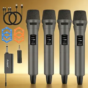 Aveek 4-Pack Wireless Microphone System with Receiver - Rechargeable, Noise Cancellation, Plug & Play Karaoke Mic Set for Parties, Weddings, Compatible with Speakers, Amplifiers, Charging & Connection Ready Father's Day Gift