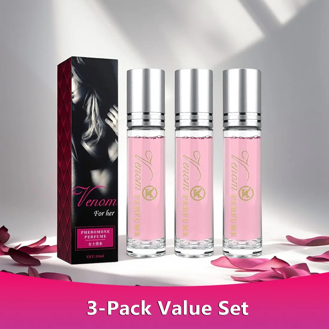 Women's Lunex Phero Venom Roll-On Pheromones Perfume Oil Set (3 Counts, Up to 0.9 fl oz) - Adults, Non Toxic, Oil Based, Fruity, Floral, Passionate, Long-Lasting Fresh Scents, Portable, Attracts Men