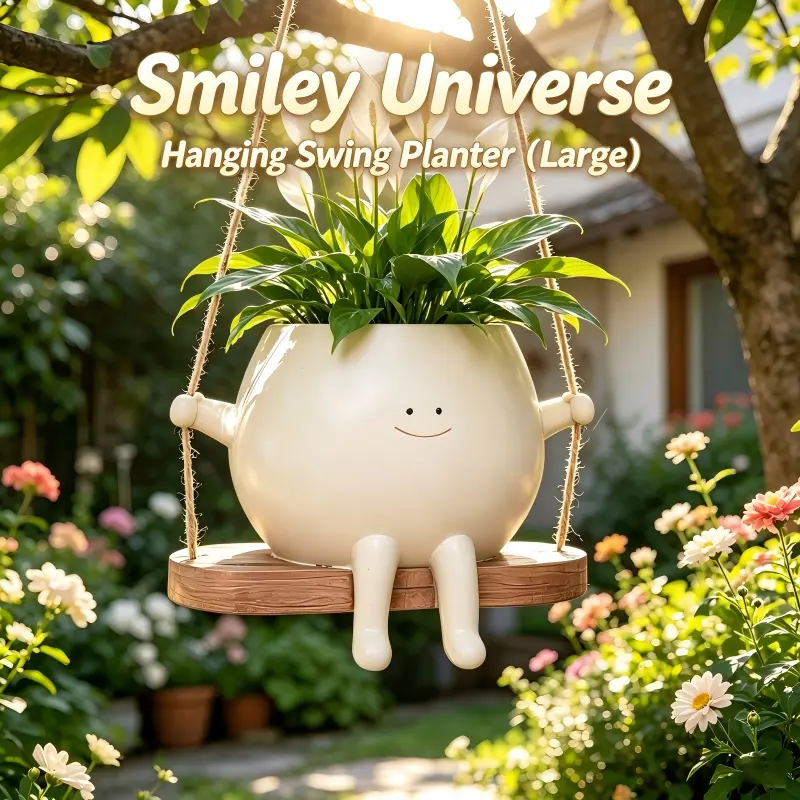 Small White Smile Face Hanging Swing Vase - High-Quality Compact Succulent/Cactus Plant Holder, Easy-to-Clean Hanging Planter for Bedroom, Indoor-Outdoor Home Decor
