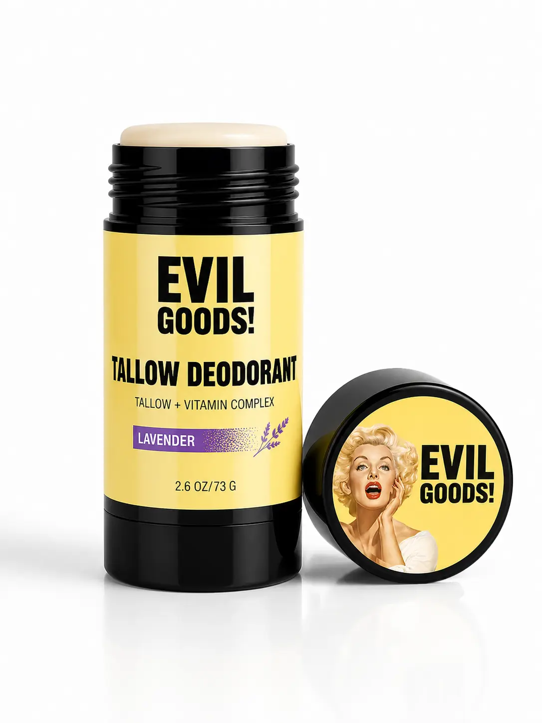 EVIL GOODS Natural Tallow Body Deodorant Stick - 2.6oz 100% Grass-Fed Beef Tallow, Kaolin Clay, Aluminum-Free, Fragrance-Free, Moisturizing, Body Deodorizer, Sensitive Skin Friendly, Clean Beauty Odor Control for Adults, Fragrance Free Deodorant