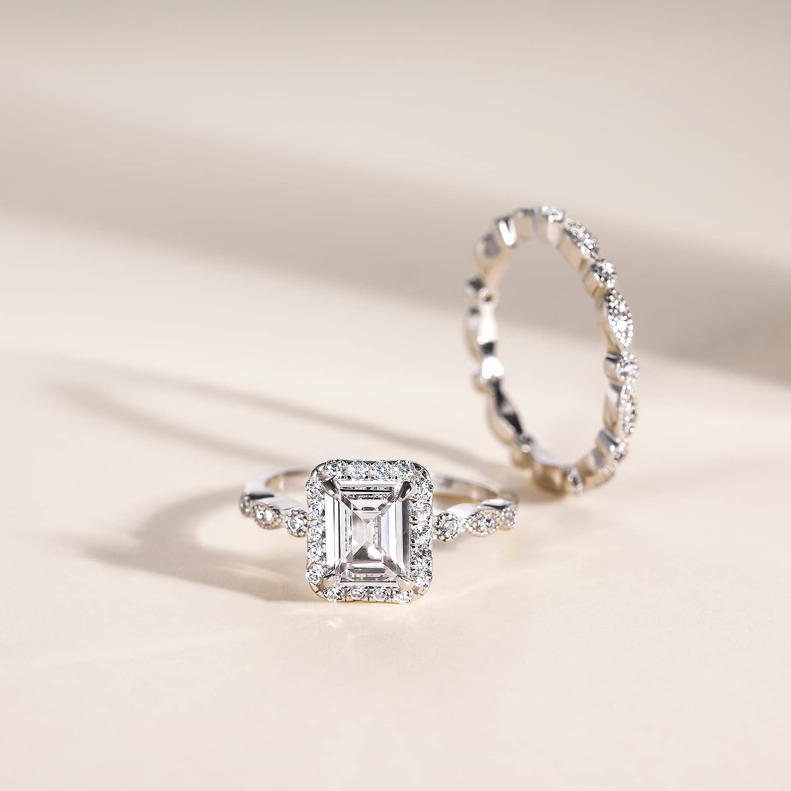 EAMTI 2CT 925 Sterling Silver Bridal Ring Sets Emerald Cut CZ Engagement Vintage Rings Marquise Wedding Bands for Women EAMTI 2CT 925 Sterling Silver Bridal Ring Sets Emerald Cut CZ Engagement Vintage Rings Marquise Wedding Bands for Women