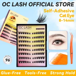 【Pre-Glued】【Natural Daily Lash Collection】OC DIY Eyelashes Self Adhesive Lash Clusters Pre glued Eyelash Clusters No Glue Needed Lashes Wispy D-curly Cluster Eyelash extensions 8-16mm Individual Lashes Cat Eye,Pure,Princess Style