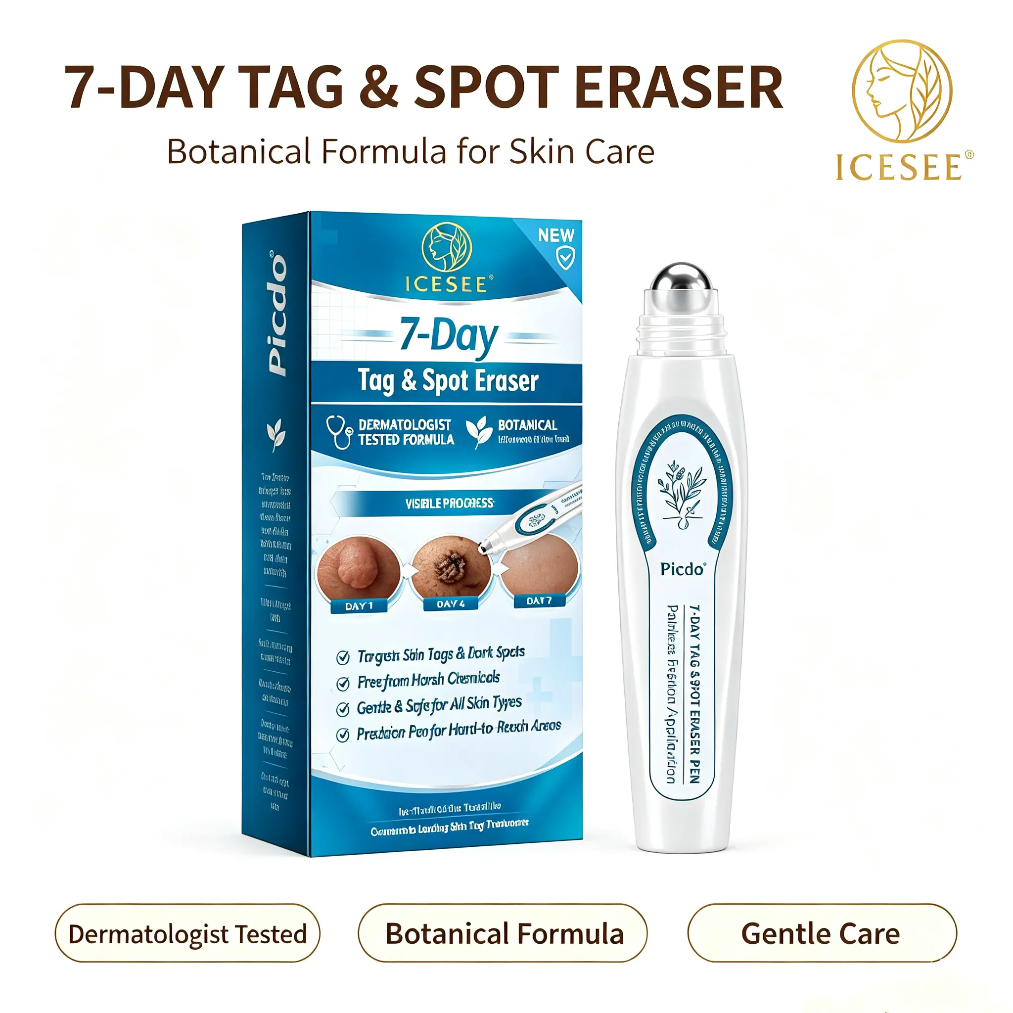 ICESEE Portable Targeted Skin Care Roll-On Pen, Gentle Mild Formula, Easy To Use Precision Roller, Improves Skin Texture For Silky Smooth Local Body Skin