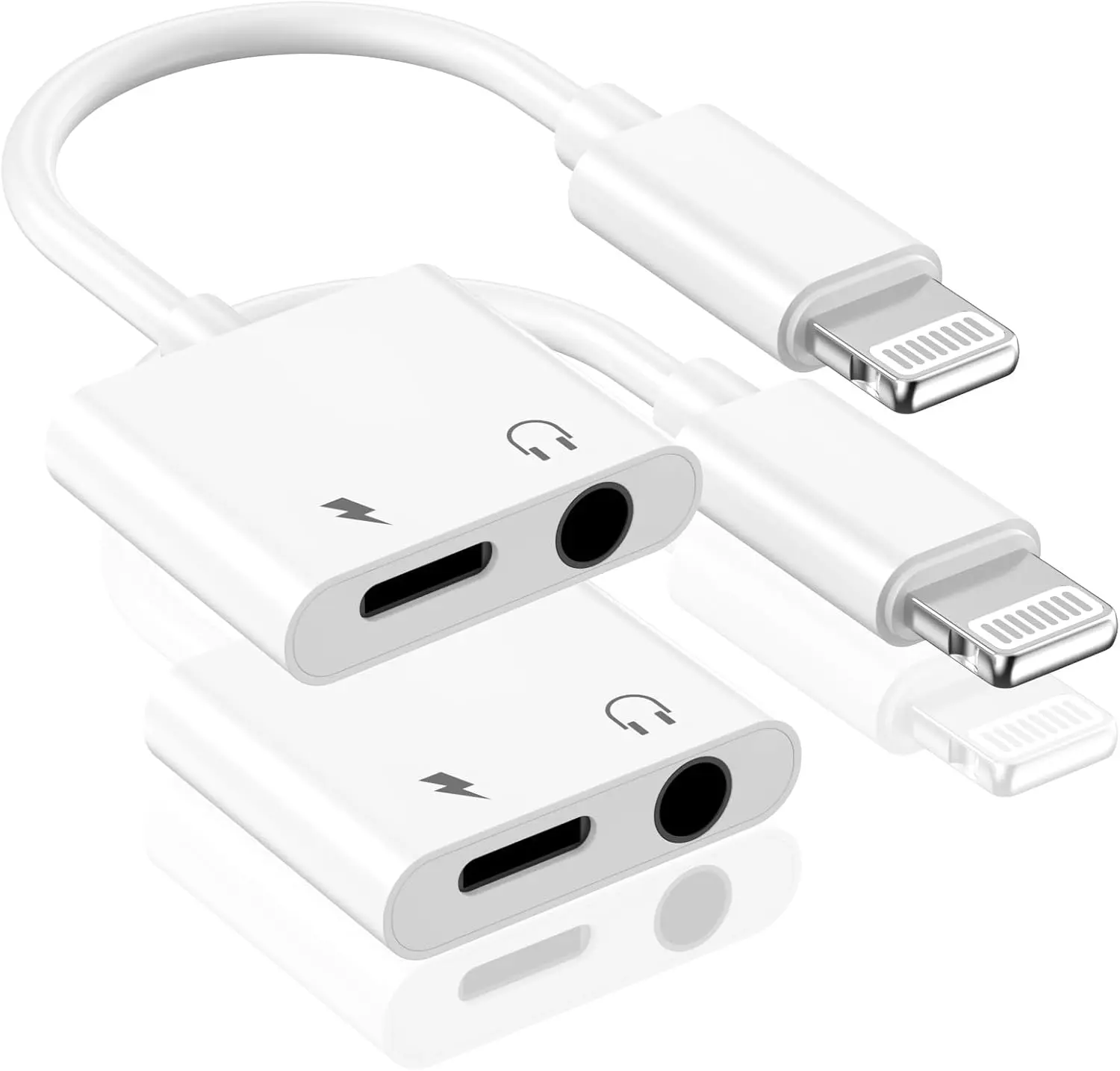 2-in-1 Apple Lighting to 3.5mm Headphone Jack Adapter | 2 Pack iPhone 3.5mm Headphone Aux Audio + Charger Cable Splitter Dongle Adapter Compatible for iPhone 14 13 12 11 XS XR X 8 7