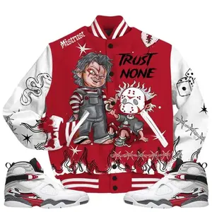 8 Bugs Bunny Varsity Jacket Trust No One Scary Graffiti Streetwear Sneaker Match White True Red 8s Outfits Matching High-Grade Polyester Custom Baseball Jacket
