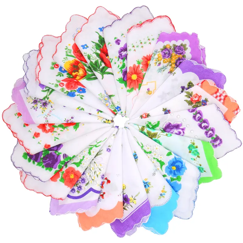 LINKSTYLE.LIFE Women's 20Pcs Multipack Cloth Hankie Fabric Handkerchiefs - 100% Cotton Vintage Floral Print, Soft Elegant Accessory Gift for Weddings, Everyday Use, Multipack Handkerchiefs