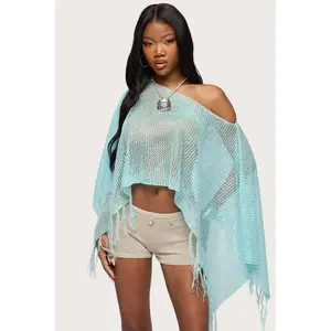 Sequin Fringe Knit Poncho