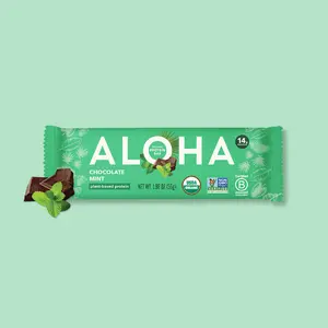 ALOHA Chocolate Mint Protein Bar | 12 Bars | 14g Plant Protein, 5g Sugar | Certified USDA Organic, Vegan, Gluten-Free | Refreshing Mint + Dark Chocolate