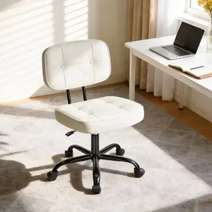 Home Office Desk Chair - Ergonomic Armless PU Leather Computer Rolling Task Chair，with Comfy Lumbar Support and Height Adjustable, Vanity, Bedroom