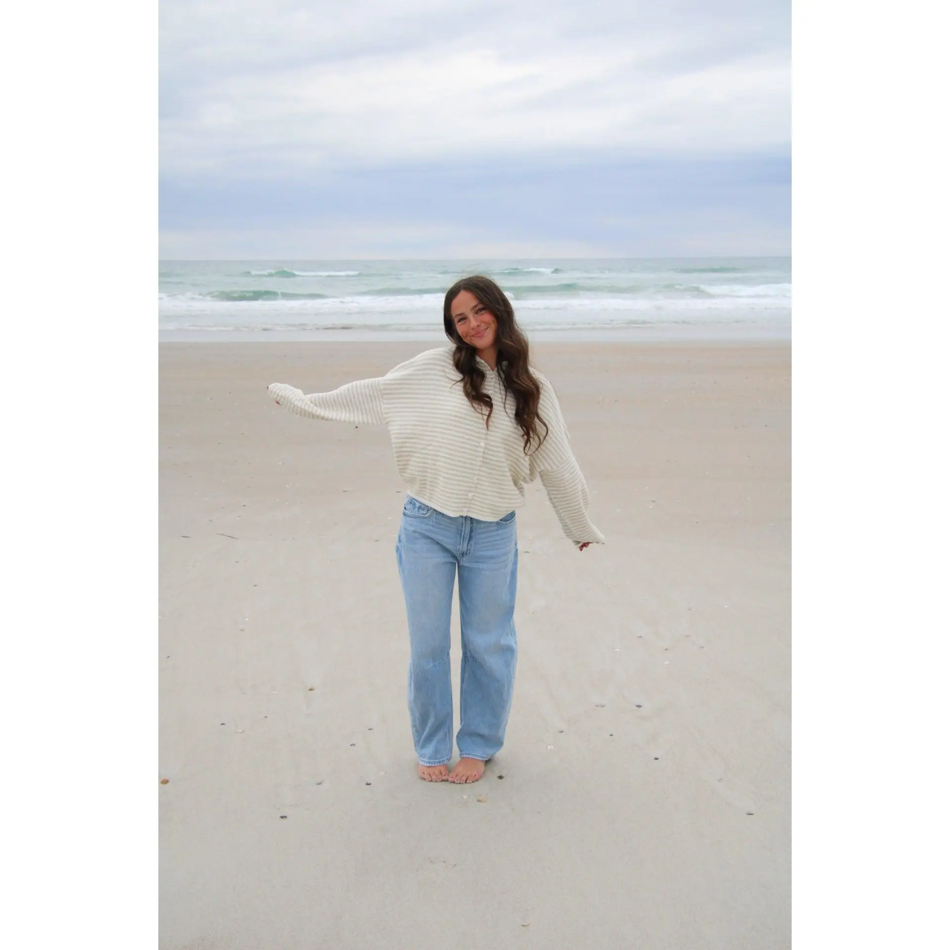 Piper Cardigan (Beige Stripe)
