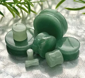 PAIR Green Aventurine Plugs Semi-Precious Organic Stone Earlets Gauges - Only 7/8" Available