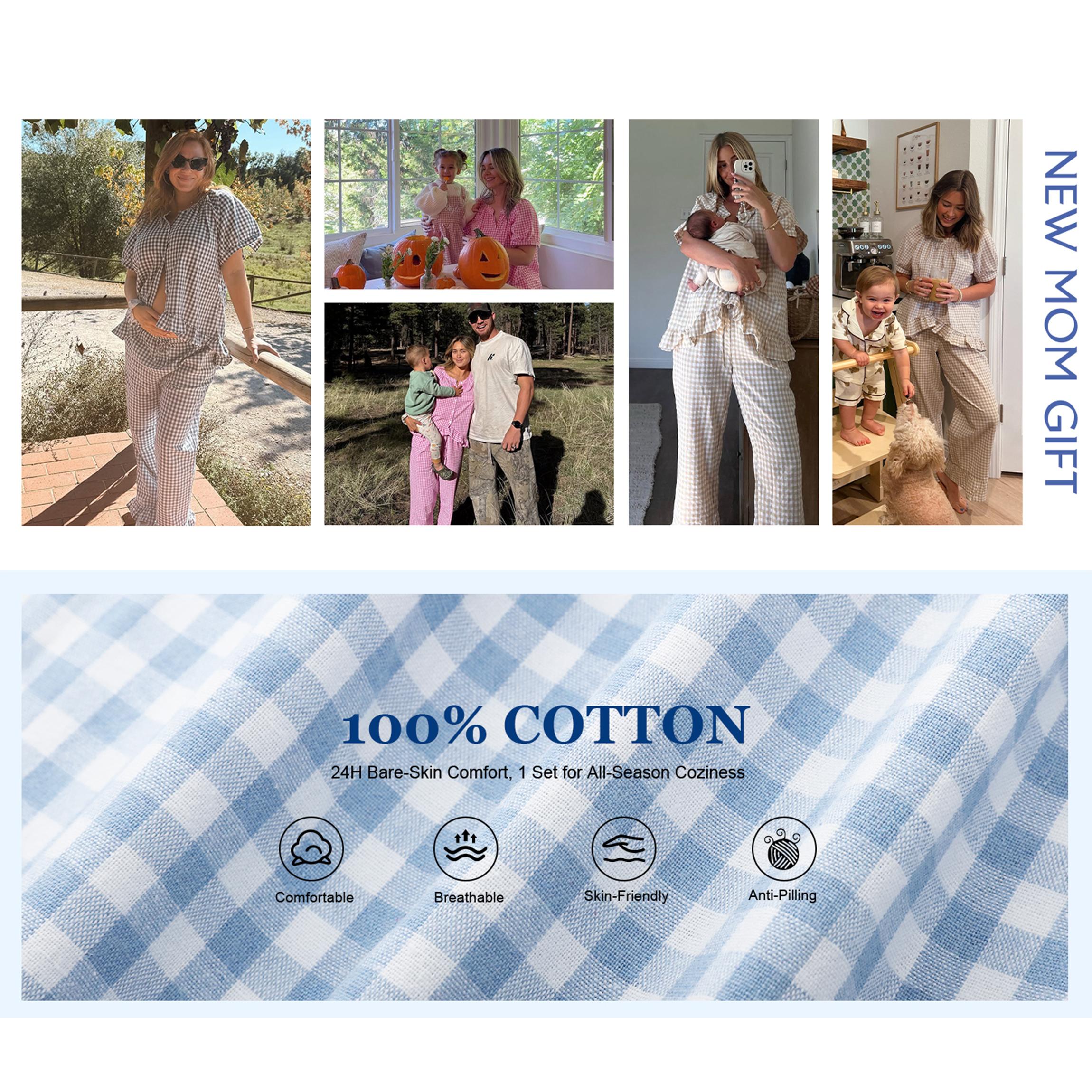 Buenoble Womens Plaid 2 Piece Pajamas Sets Gingham Button Down Puff Sleeve Babydoll Shirt Ruffle Pants Y2K Pjs Lounge Set SpringStatements