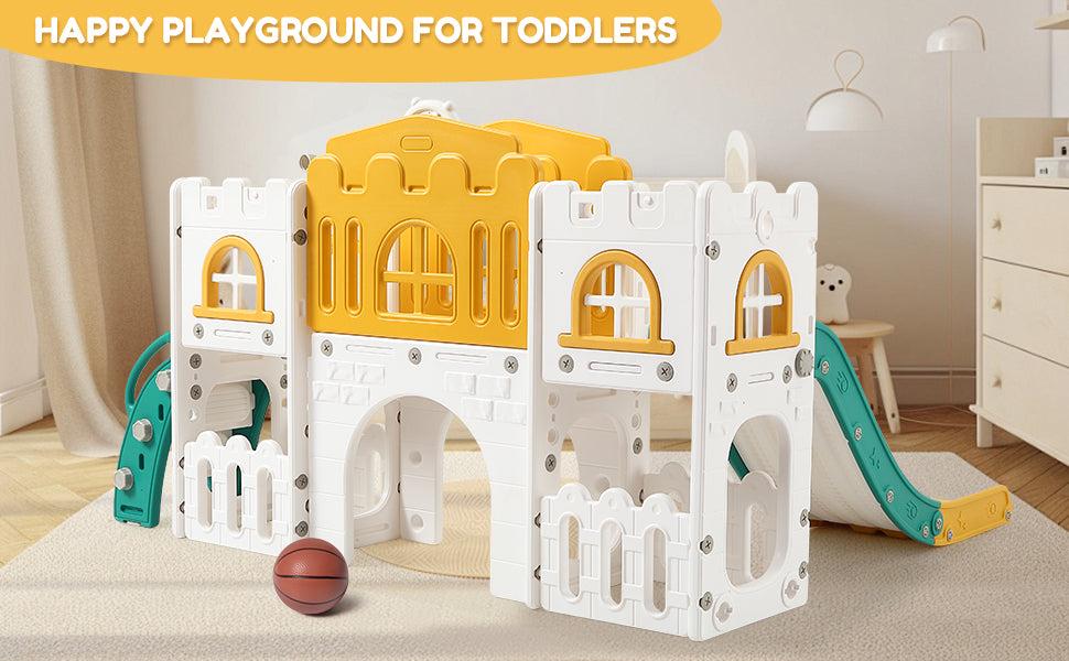 GARVEE 8-in-1 Toddler Slide Playground - Versatile Indoor & Outdoor Playset with Basketball Hoop, Climber, Crawling Tunnel, and Telescope - Safe HAPE & PP Material with Toy Storage for Ages 1-3