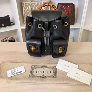 Pre-owned GUCCI Leather Backpacks Calfskin Bamboo Backpack Mystic Black