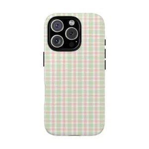 Pink And Light Green Gingham Phone Case  Gingham  Cover for iPhone 16 15 14 13 12 SE Max Pro - Samsung Galaxy S24