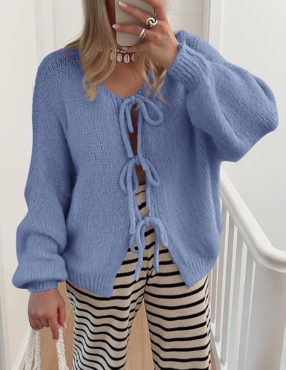 PrettyGarden Women's Tie Front Bow Cardigan Sweaters Chunky Knit Long Puff Sleeve Trendy Fall Winter Jacket Coats PrettyGarden Women's Tie Front Bow Cardigan Sweaters Chunky Knit Long Puff Sleeve Trendy Fall Winter Jacket Coats