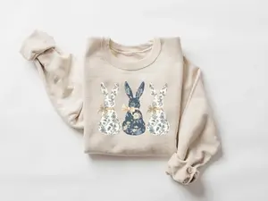 Floral Bunny Sweatshirt, Cute Easter Bow Crewneck, Trendy Bunny Women's Sweater, Coquette Easter Bunny Sweatshirt, Gift for Her - LORA ATCHER