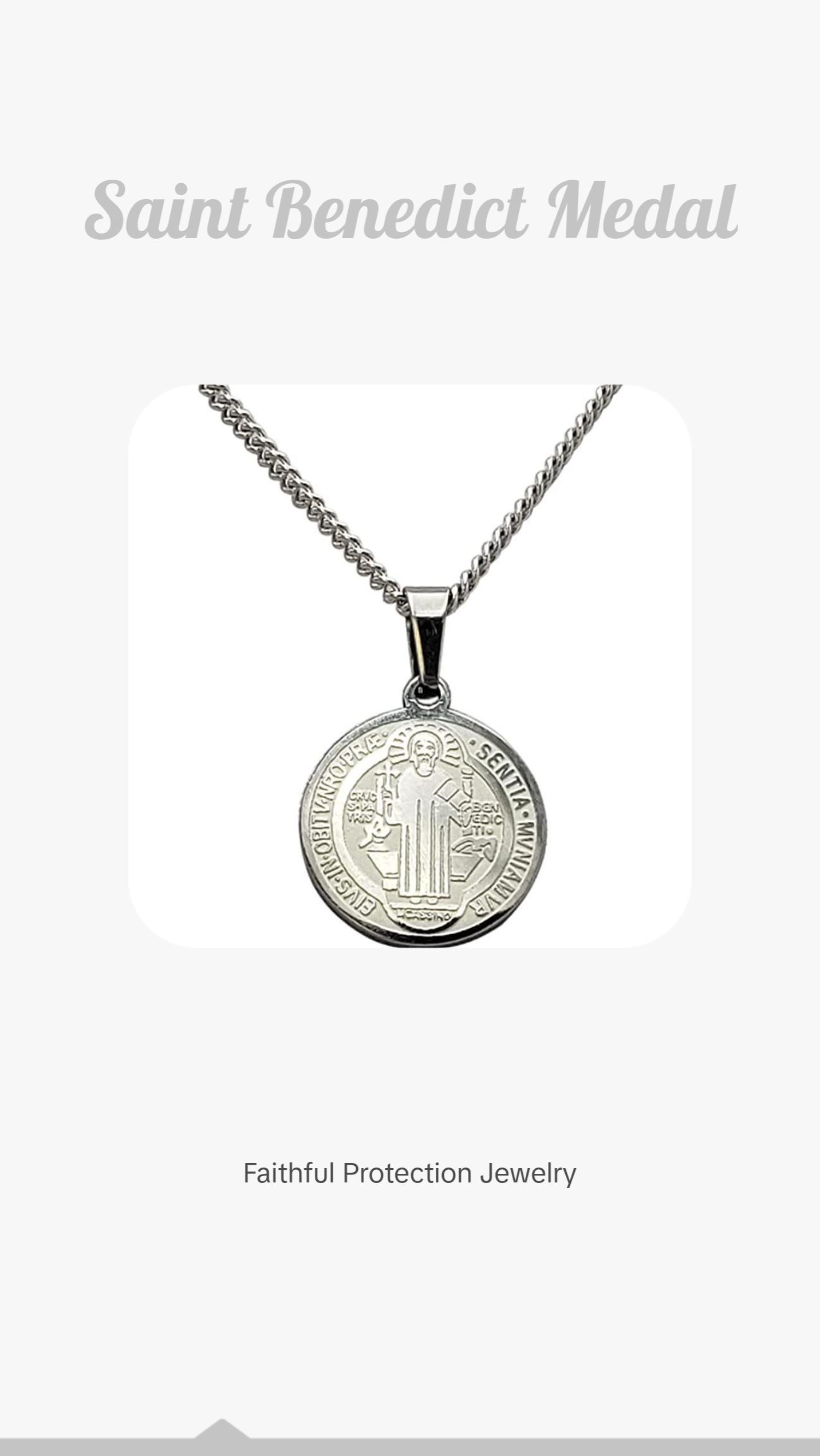 Stainless Steel Saint Benedict Double Sided Medallion Pendant On Sterling Silver Made In Italy Chain Necklace (Cable Chain, 18")