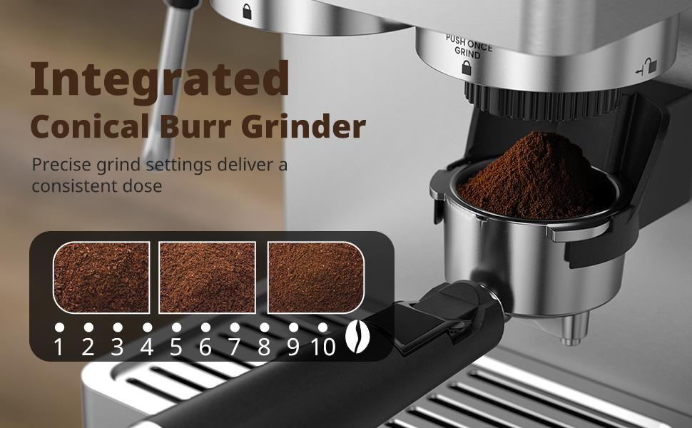 Espresso Coffee Machine with Grinder,20 Bar,Household Stainless Steel, Professional Espresso Maker with Removable Water Tank,Milk Frother BCM2316