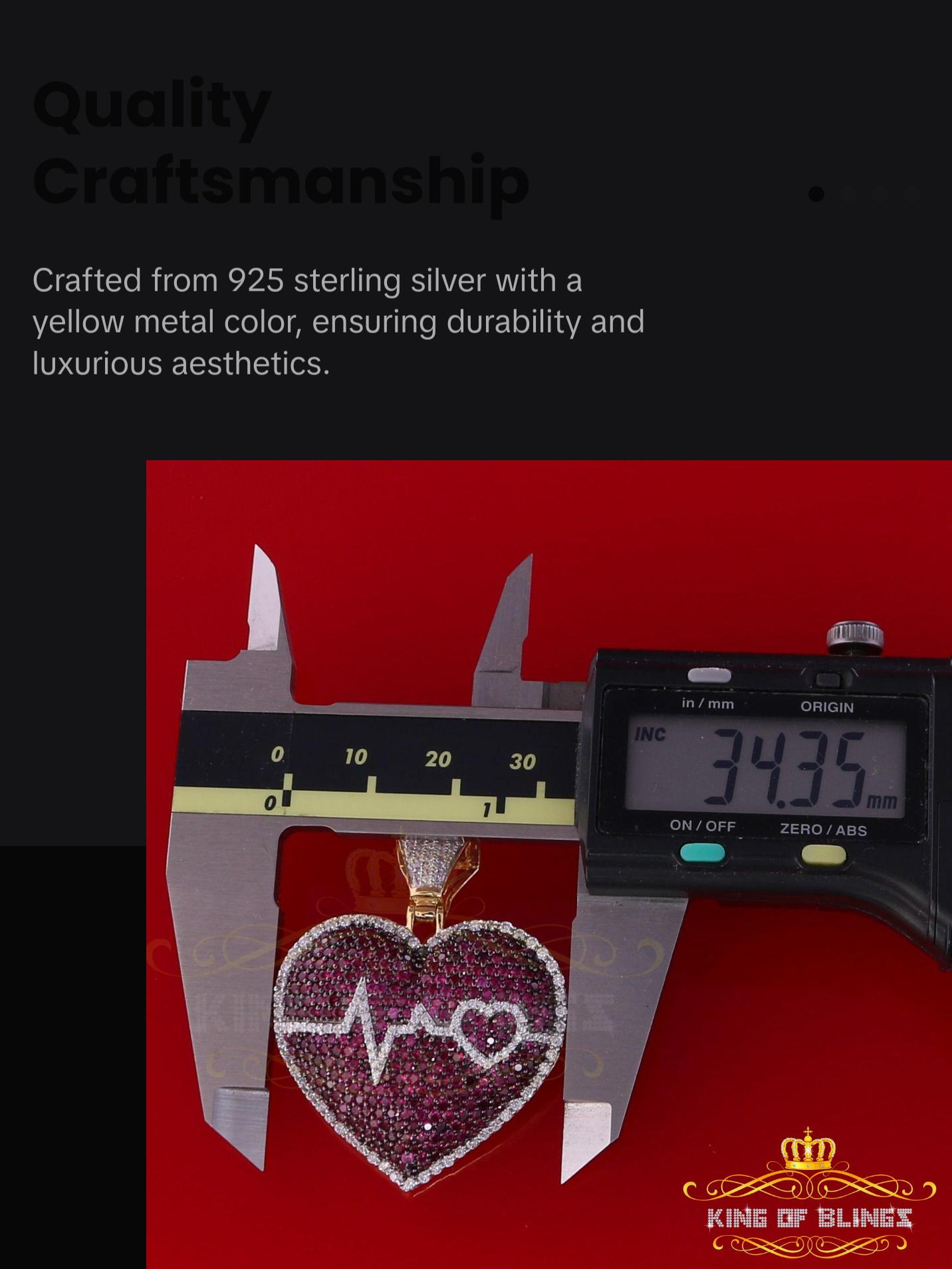 King Of Bling's Black Stone 925 Yellow Sterling Silver HEART BEAT Pendant with11.74ct Cubic Zirconia