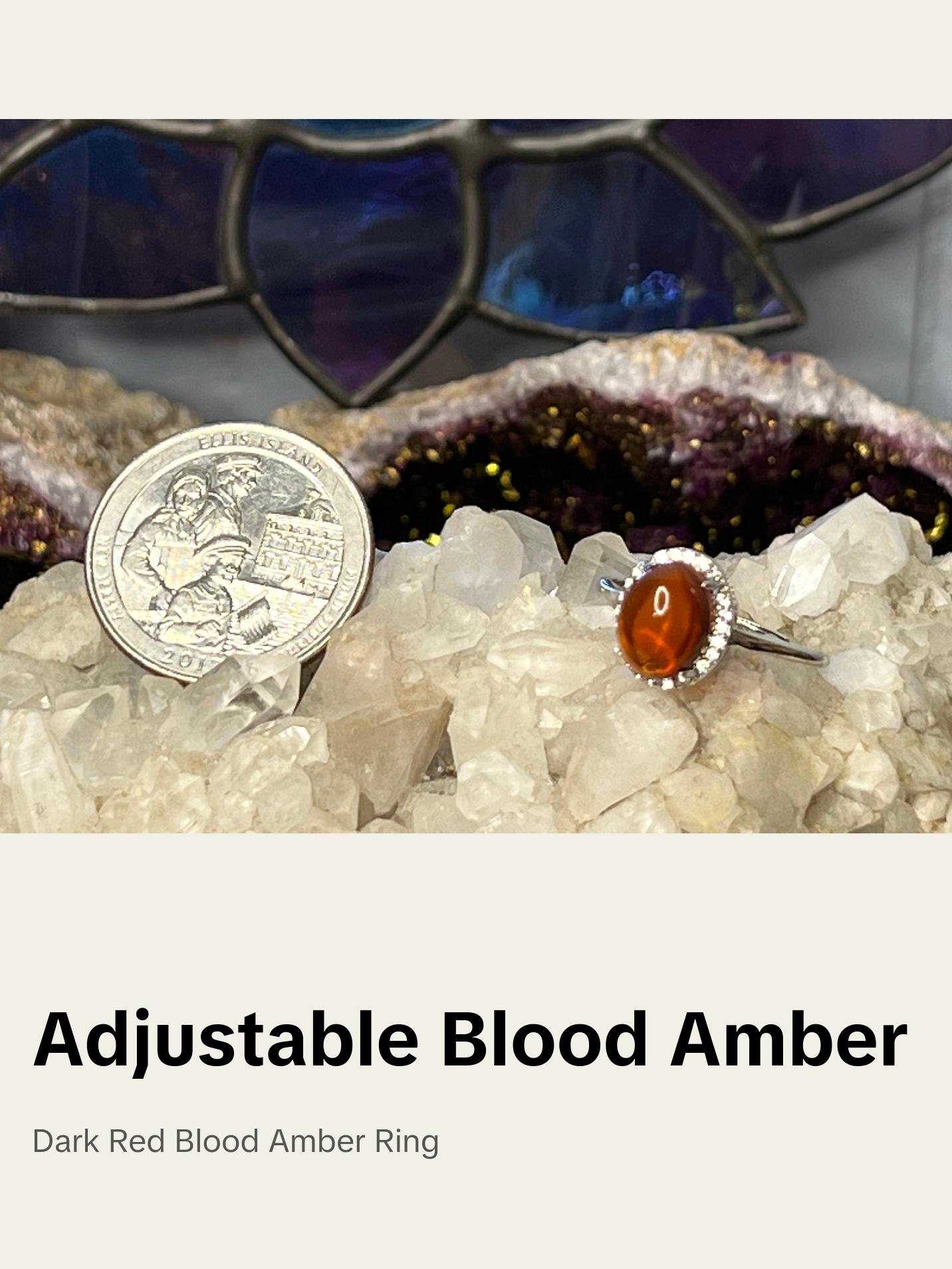 Blood Amber Sterling Silver Adjustable Rings