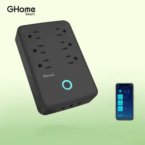 GHome Smart Plug Outlet Extender with 3 Smart USB Ports, 3 Individually Controlled Smart Outlets, Wall Adapter Plug for APP Control, 15A/1800W, Springtok, Voice Control with Alexa & Google Home, Timer Function, Safe Protection, 9-in-1 Design