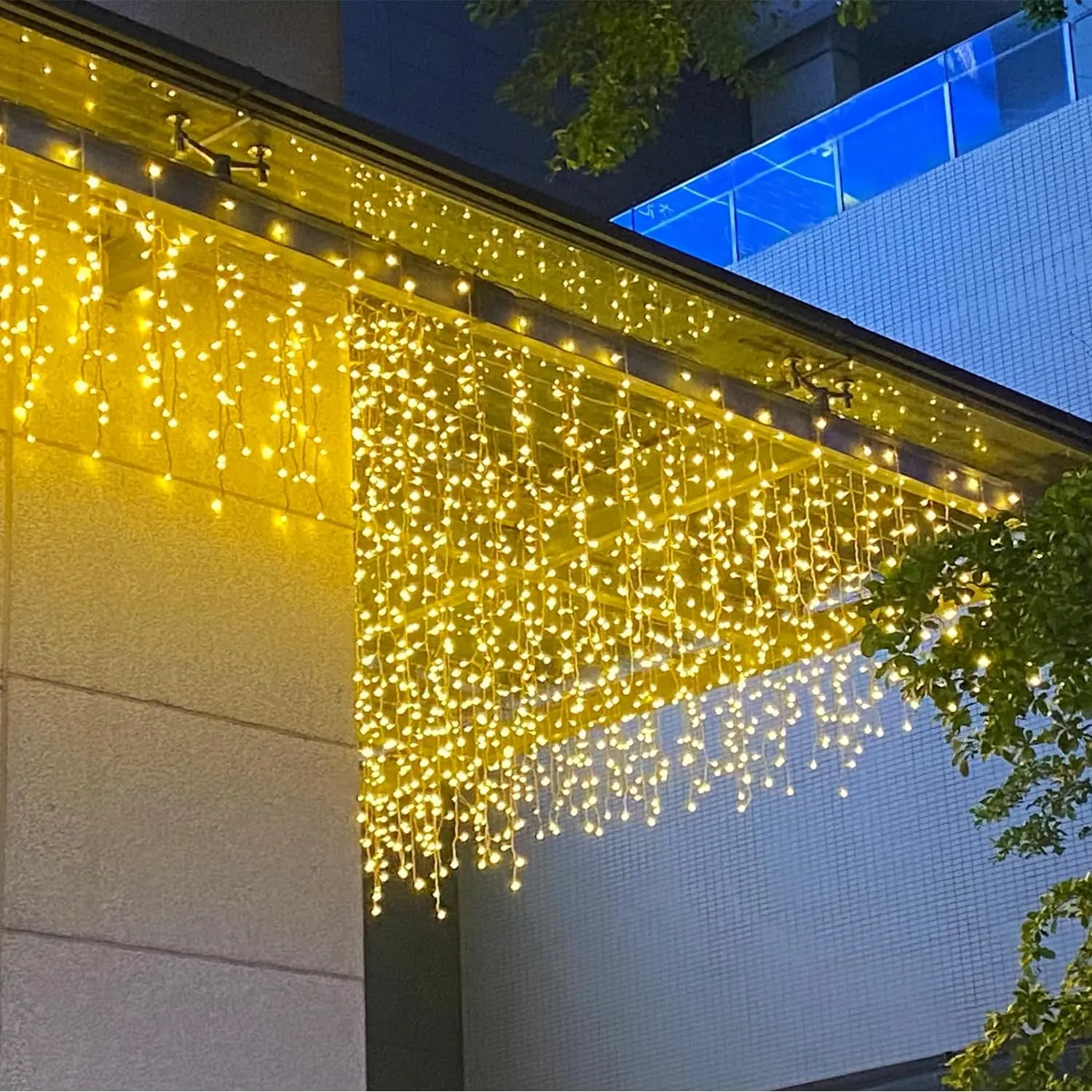 Icicle Dripping Lights, 13FT 144 LEDs 8 Modes Christmas Connectable Twinkle Window Curtain Fairy Waterfall Diwali Ceiling String Lights for Outdoor Indoor Decorations (Warm White, 4X0.6M)