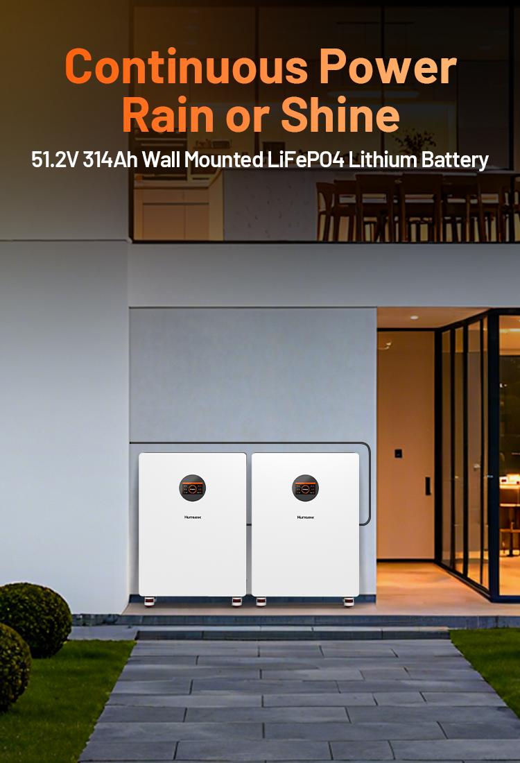 【Truck Delivery】HumsiENK 48V 314Ah LiFePO4 Lithium Battery - Offgrid power & Solar System Compatible, Bluetooth, Active Balancing, Wall-Mounted, 16kWh, 200A BMS, LCD Monitor, Grade A Cells, 15000+ Cycles, 10-Year Lifespan for Home Energy Storage
