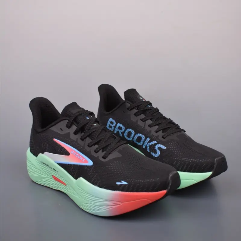Black Mint Green Orange Gradient Knit Cushion Running Shoes, Brooks Max Shock Absorb Marathon Trainers, Breathable Non-Slip Long-Distance Road Sneakers For Men Women Jogging