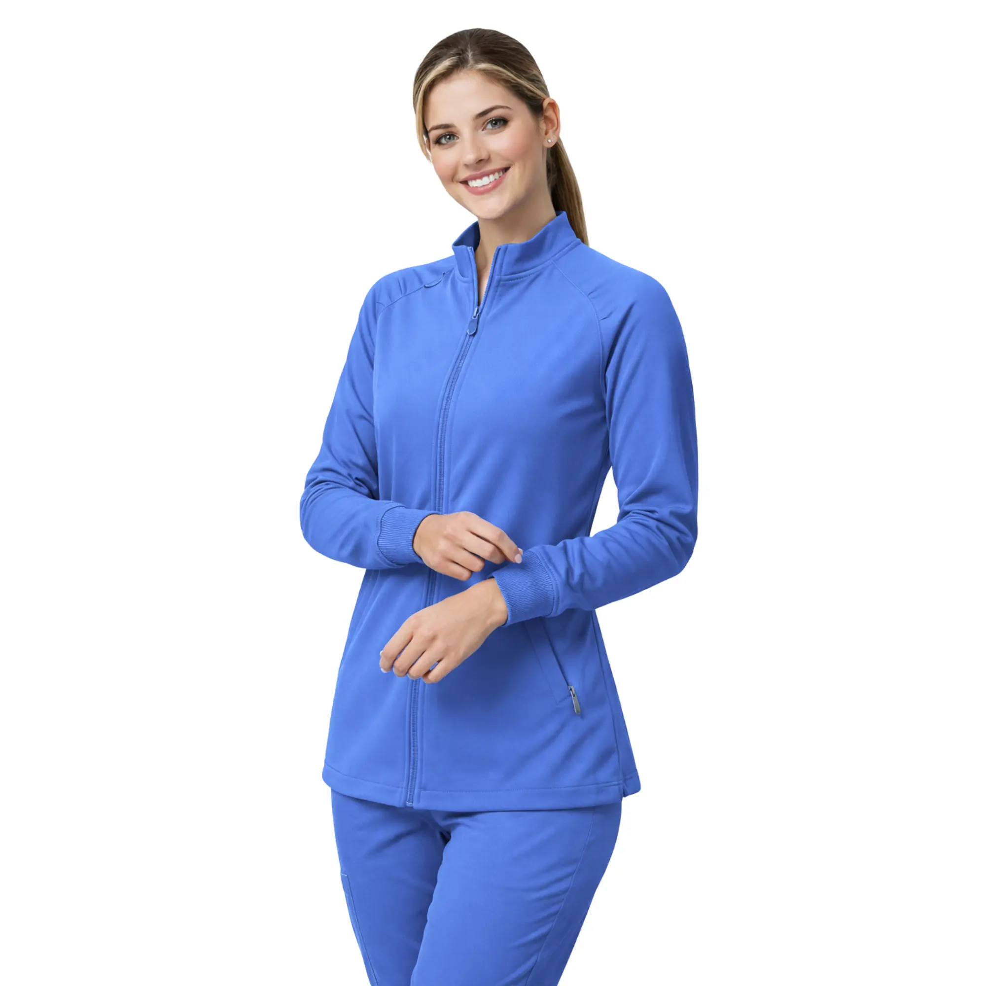 M&M SCRUBS Women’s Full Zip Scrub Jacket Stretch Nurse Warm Up Jacket Long Sleeve Medical Uniform with 4 Pockets Stand Collar Moisture Wicking